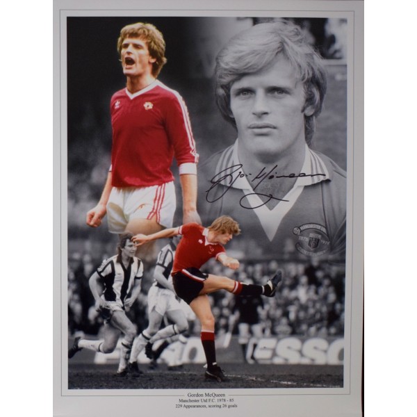 Gordon McQueen SIGNED 16x12 Photo Autograph Manchester United Football AFTAL COA  Perfect Gift Memorabilia		