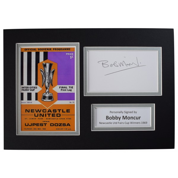 Bob Moncur Signed Autograph A4 photo display Newcastle Utd 1969 Fairs Cup COA Perfect Gift Memorabilia	