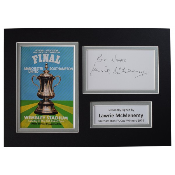 Lawrie McMenemy Signed Autograph A4 photo display Southampton 1976 FA Cup COA Perfect Gift Memorabilia	