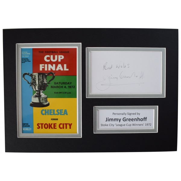 Jimmy Greenhoff Signed Autograph A4 photo display Stoke City League Cup 1972 COA Perfect Gift Memorabilia