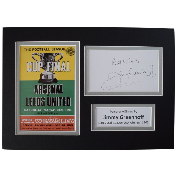 Jimmy Greenhoff Signed Autograph A4 photo display Leeds Utd League Cup 1968 COA Perfect Gift Memorabilia