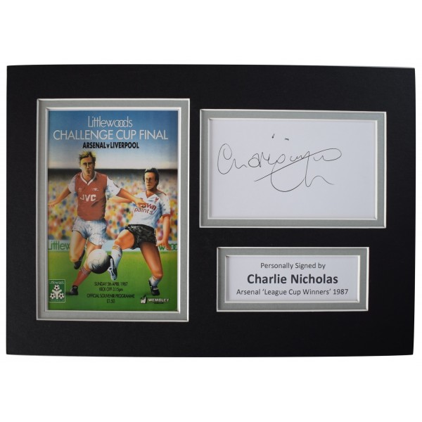 Charlie Nicholas Signed Autograph A4 photo display Arsenal League Cup 1987 COA  Perfect Gift Memorabilia