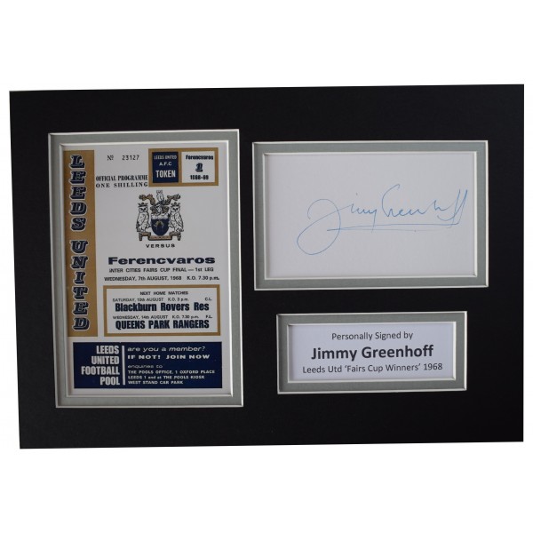 Jimmy Greenhoff Signed Autograph A4 photo display Leeds Utd Fairs Cup 1968 COA Perfect Gift Memorabilia