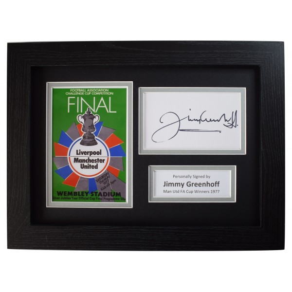 Jimmy Greenhoff Signed A4 Framed Autograph Photo Display Man Utd FA Cup 1977 COA Perfect Gift Memorabilia