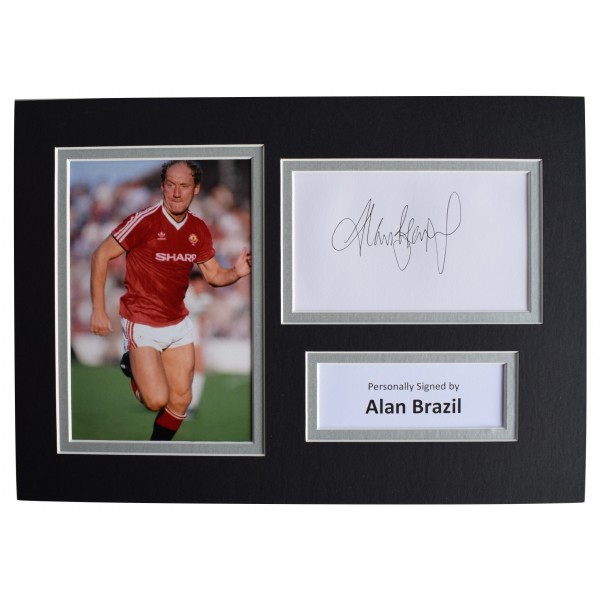 Alan Brazil Signed Autograph A4 photo display Manchester Utd Football AFTAL COA Perfect Gift Memorabilia		
