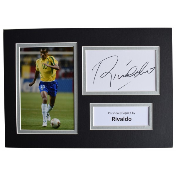 Rivaldo Signed Autograph A4 photo mount display Brazil Football AFTAL COA Perfect Gift Memorabilia		