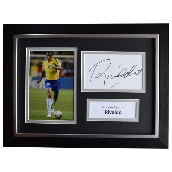 Rivaldo Signed A4 Framed Autograph Photo Display Brazil Football AFTAL & COA Perfect Gift Memorabilia	