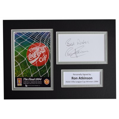 Ron Atkinson Signed Autograph A4 photo display Aston Villa League Cup 1994 COA Perfect Gift Memorabilia	
