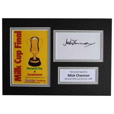 Mick Channon Signed Autograph A4 photo display Norwich Milk Cup 1985 AFTAL COA Perfect Gift Memorabilia