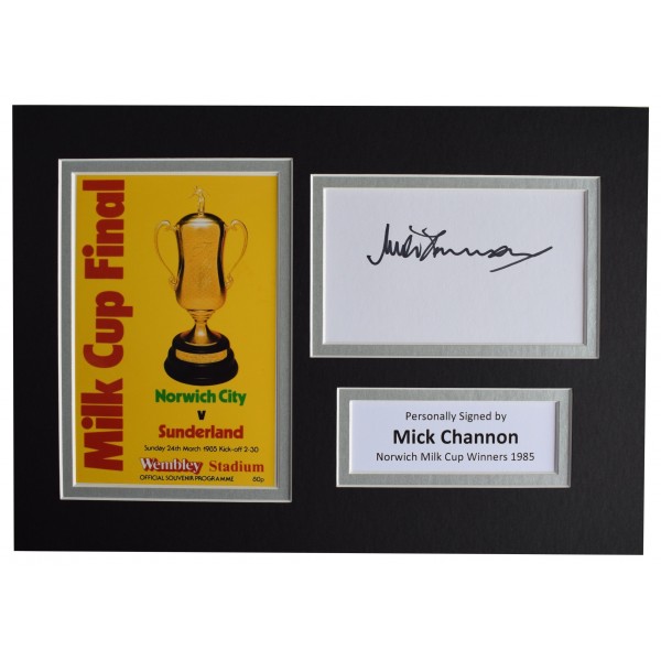 Mick Channon Signed Autograph A4 photo display Norwich Milk Cup 1985 AFTAL COA Perfect Gift Memorabilia