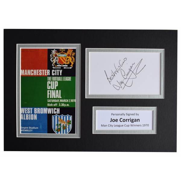 Joe Corrigan Signed Autograph A4 photo display Man City League Cup 1970 COA Perfect Gift Memorabilia
