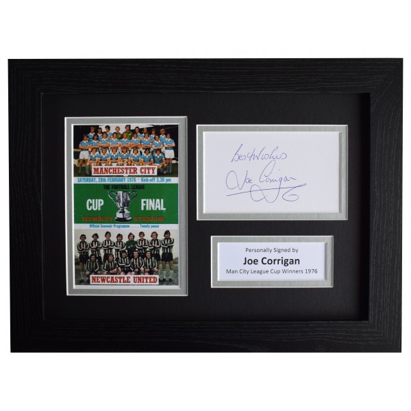 Joe Corrigan Signed A4 Framed Autograph Photo Display Man City League Cup 1976 Perfect Gift Memorabilia