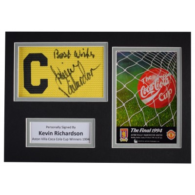 Kevin Richardson Signed Captains Armband A4 Photo Display 1994 Cup Aston Villa AFTAL Perfect Gift Memorabilia		