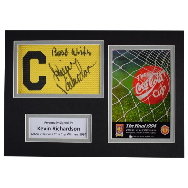 Kevin Richardson Signed Captains Armband A4 Photo Display 1994 Cup Aston Villa AFTAL Perfect Gift Memorabilia		