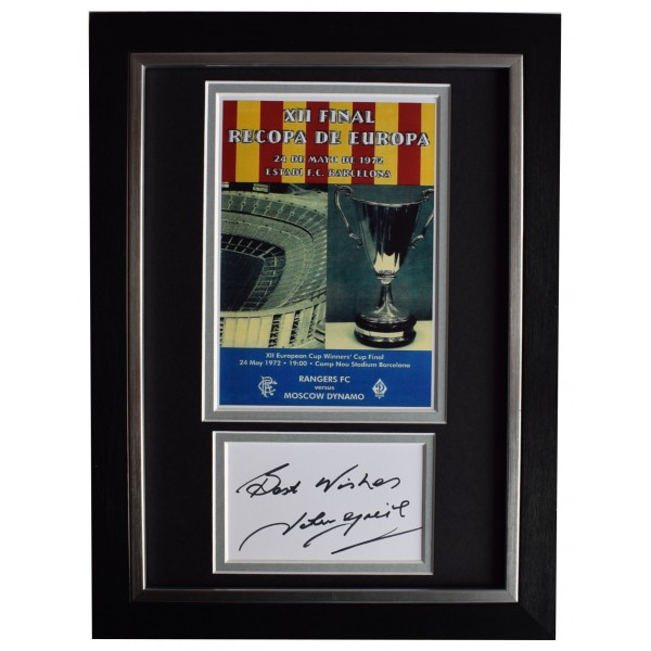 John Greig Signed A4 Framed Autograph Photo Display Rangers 1972 European Cup AFTAL Perfect Gift Memorabilia	
