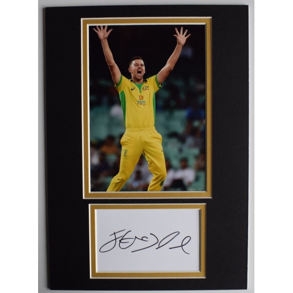 Josh Hazlewood Signed Autograph A4 photo display Cricket Australia AFTAL COA Perfect Gift Memorabilia	