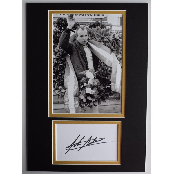 John Surtees Signed Autograph A4 photo display Formula 1 Superbikes AFTAL COA Perfect Gift Memorabilia	