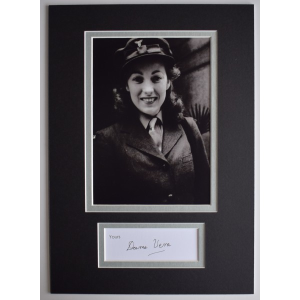 Vera Lynn Signed Autograph A4 photo display WW2 Forces Sweetheart Music COA AFTAL Perfect Gift Memorabilia		