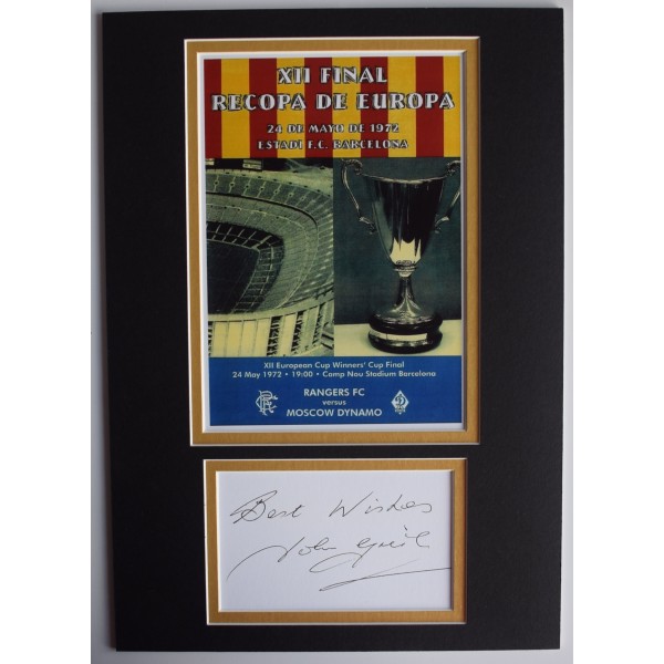 John Greig Signed Autograph A4 photo display Rangers 1972 ECWC Winners AFTAL Perfect Gift Memorabilia	
