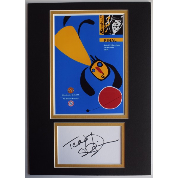 Teddy Sheringham Signed Autograph A4 photo display Man Utd European Cup 1999 COA AFTAL Perfect Gift Memorabilia	