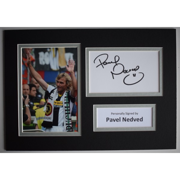Pavel Nedved Signed Autograph A4 photo display Juventus Football AFTAL COA Perfect Gift Memorabilia	