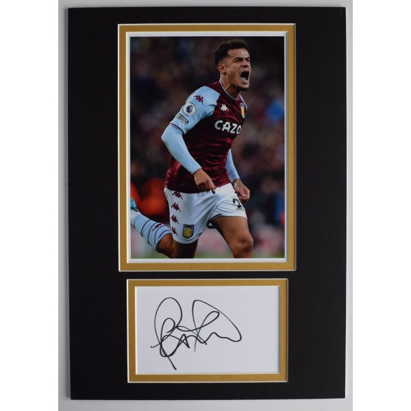 Philippe Coutinho Signed Autograph A4 photo display Aston Villa Football AFTAL Perfect Gift Memorabilia	