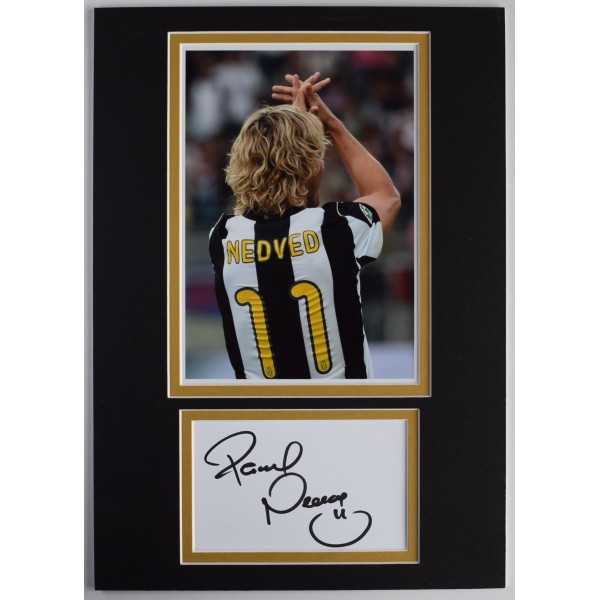 Pavel Nedved Signed Autograph A4 photo display Juventus Football COA AFTAL Perfect Gift Memorabilia	