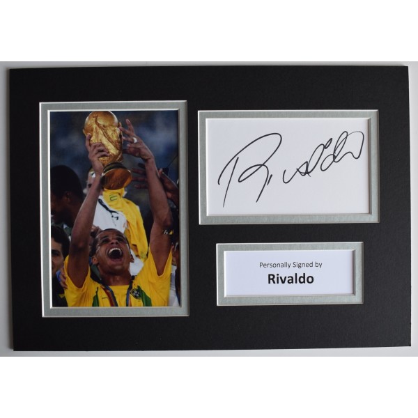 Rivaldo Signed Autograph A4 photo display Brazil Football World Cup COA AFTAL Perfect Gift Memorabilia		