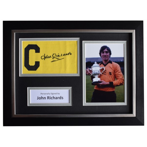 John Richards Signed Framed Captains Armband photo A4 display Wolves COA AFTAL Perfect Gift Memorabilia		