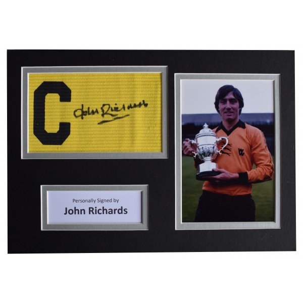 John Richards Signed Captains Armband A4 photo display Wolves Football COA AFTAL Perfect Gift Memorabilia		
