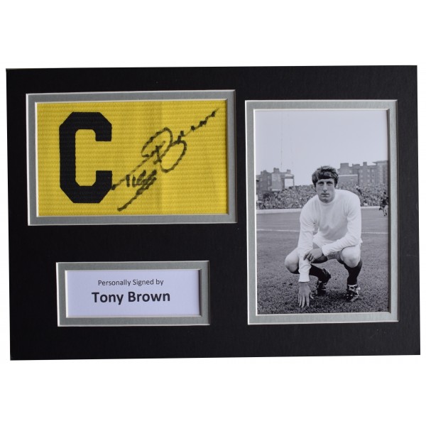 Tony Brown Signed Captains Armband A4 photo display West Bromwich Albion COA AFTAL Perfect Gift Memorabilia		