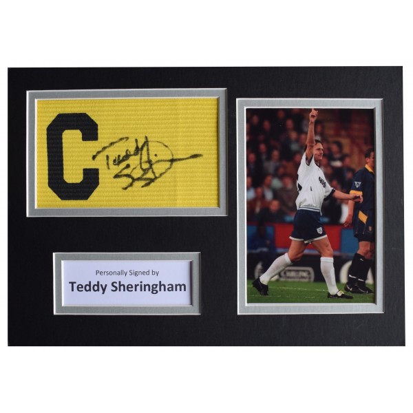 Teddy Sheringham Signed Captains Armband A4 photo display Tottenham Hotspur COA AFTAL Perfect Gift Memorabilia		