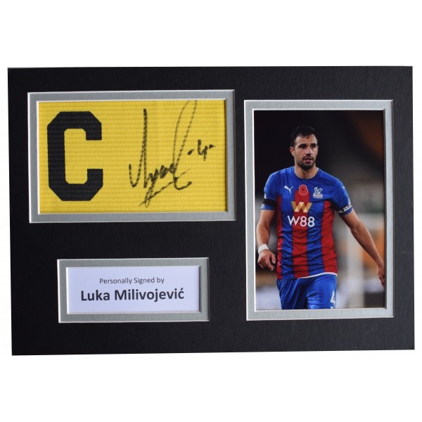 Luka Milivojevic Signed Captains Armband A4 photo display Crystal Palace AFTAL Perfect Gift Memorabilia		