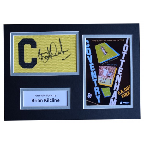 Brian Kilcline Signed Captains Armband A4 photo display Coventry FA Cup 1987 COA AFTAL Perfect Gift Memorabilia		