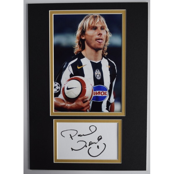 Pavel Nedved Signed Autograph A4 photo display Juventus Football COA AFTAL Perfect Gift Memorabilia		