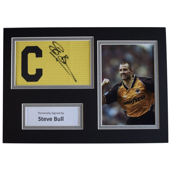 Steve Bull Signed Captains Armband A4 photo display Wolves Football COA AFTAL Perfect Gift Memorabilia		