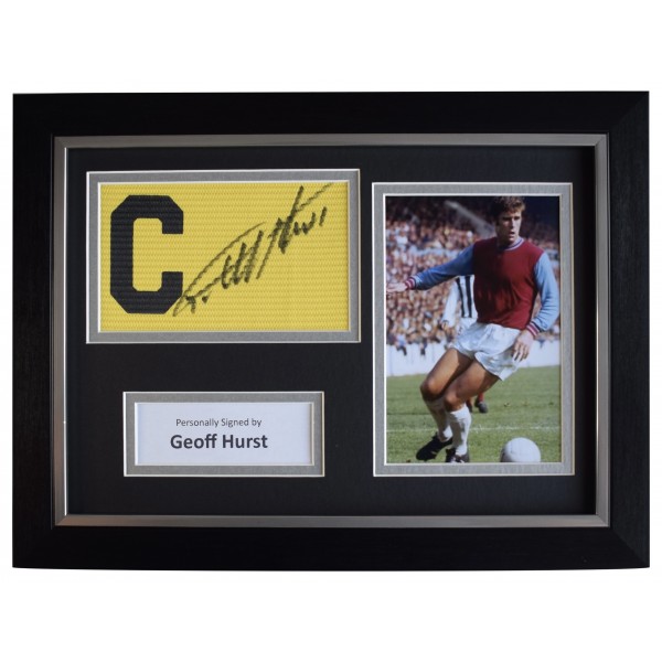 Geoff Hurst Signed Framed Captains Armband A4 display West Ham Utd Football COA AFTAL Perfect Gift Memorabilia		