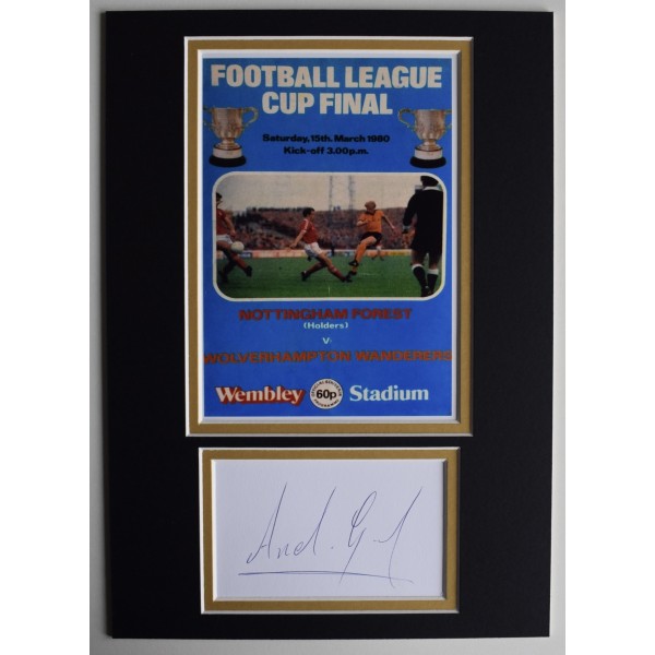 Andy Gray Signed Autograph A4 photo display Wolves League Cup Final 1980 AFTAL Perfect Gift Memorabilia	