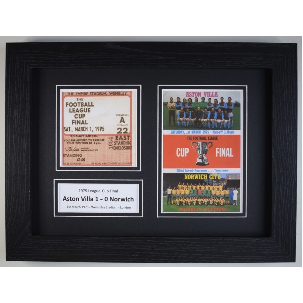1975 League Cup Final A4 Photo Ticket Display Football Programme Aston Villa Framed Perfect Gift Memorabilia