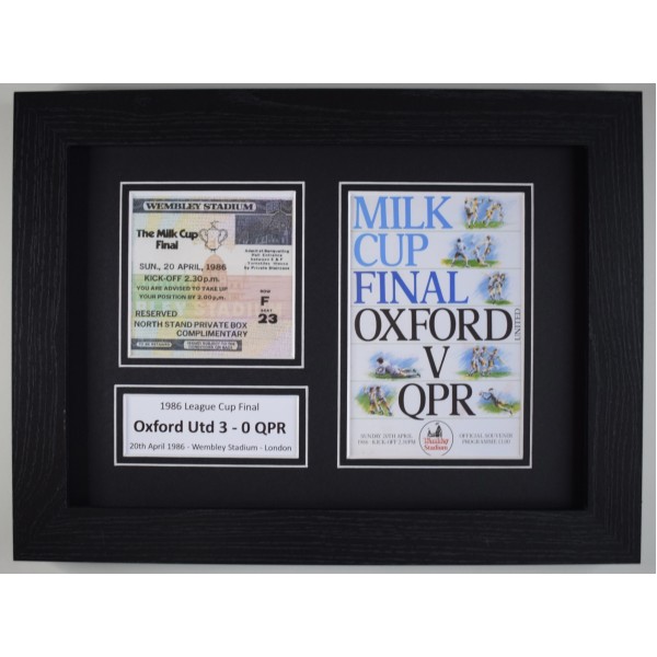 1986 League Cup Final A4 Photo Match Ticket Display Football Programme Oxford Framed Perfect Gift Memorabilia