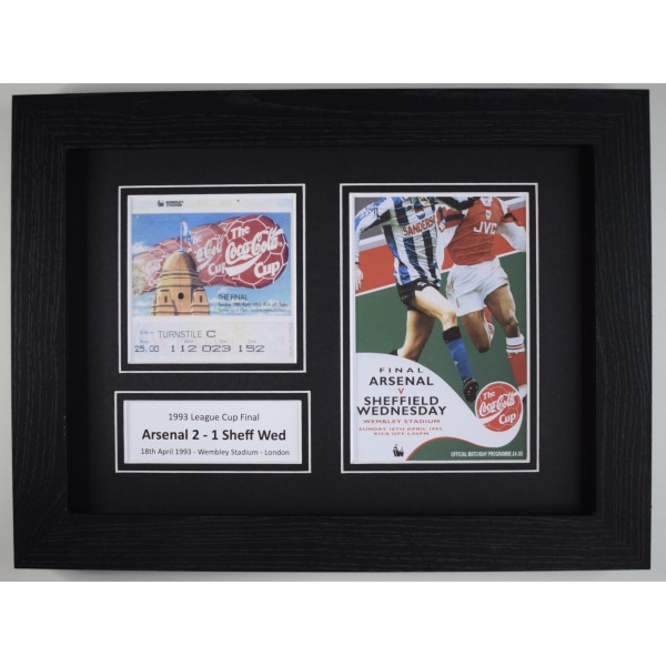 1993 League Cup Final A4 Photo Match Ticket Display Football Programme Arsenal Framed Perfect Gift Memorabilia
