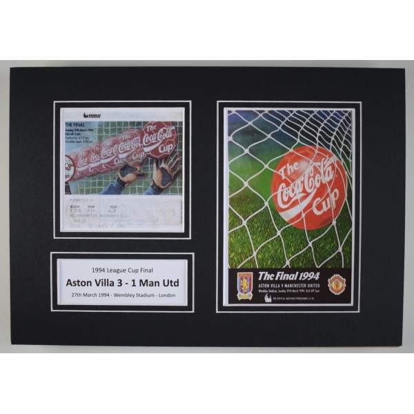 1994 League Cup Final A4 Photo Ticket Display Football Programme Aston Villa Perfect Gift Memorabilia