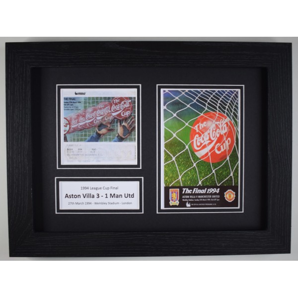 1994 League Cup Final A4 Photo Ticket Display Football Programme Aston Villa Framed Perfect Gift Memorabilia