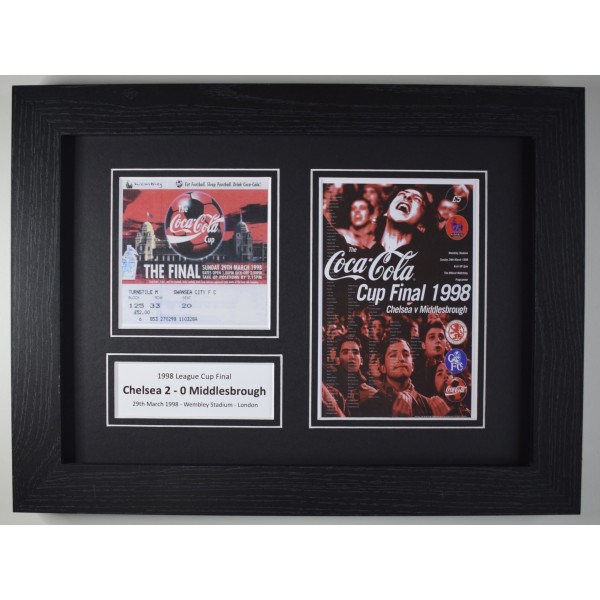 1998 League Cup Final A4 Photo Match Ticket Display Football Programme Chelsea Framed Perfect Gift Memorabilia