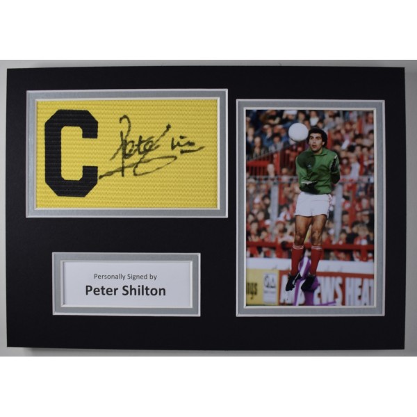Peter Shilton Signed Captains Armband A4 photo display Nottingham Forest & COA AFTAL Perfect Gift Memorabilia	