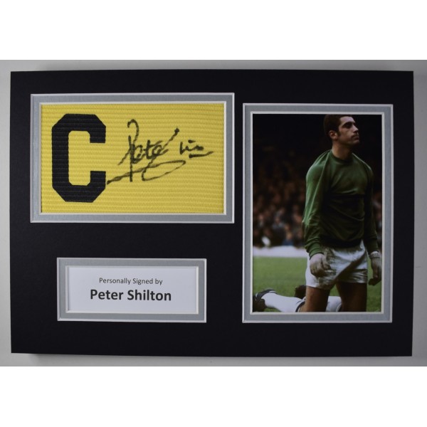 Peter Shilton Signed Captains Armband A4 photo display Leicester City COA AFTAL Perfect Gift Memorabilia	
