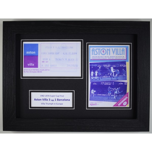 1982 Super Cup Final A4 Photo Ticket Display Football Programme Aston Villa Framed Perfect Gift Memorabilia
