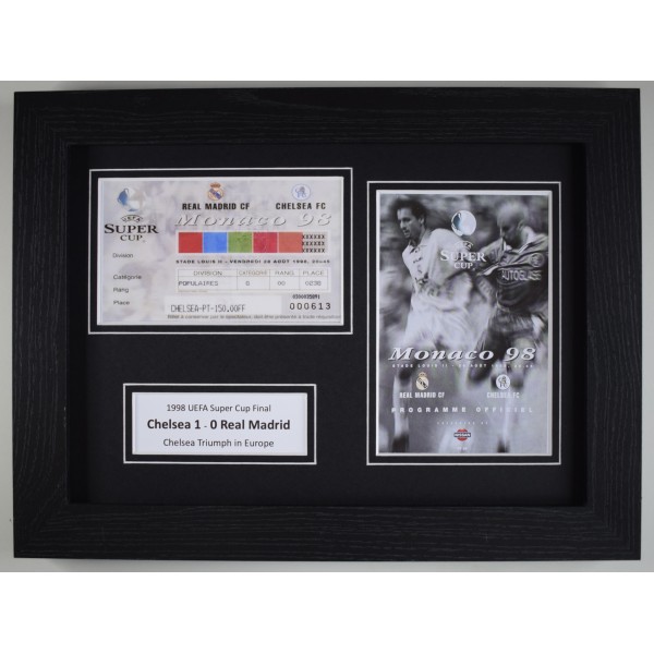 1998 Super Cup Final A4 Photo Match Ticket Display Football Programme Chelsea Framed