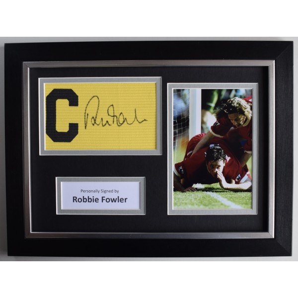 Robbie Fowler Signed Framed Captains Armband A4 photo display Liverpool Football AFTAL Perfect Gift Memorabilia		