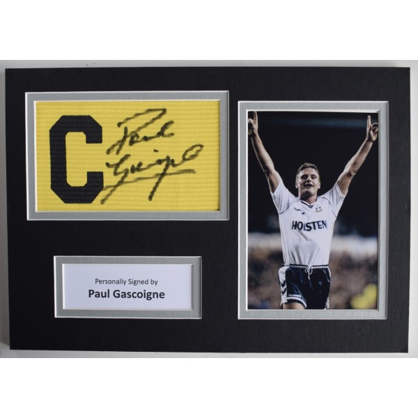 Paul Gascoigne Signed Captains Armband A4 photo display Tottenham Hotspur AFTAL Perfect Gift Memorabilia Paul Gascoigne Signed Captains Armband A4 photo display Tottenham Hotspur AFTAL Perfect Gift Memorabilia